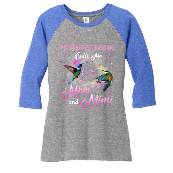 My Greatest Blessing Calls Me Mom And Mimi Gift Women's Tri-Blend 3/4-Sleeve Raglan Shirt