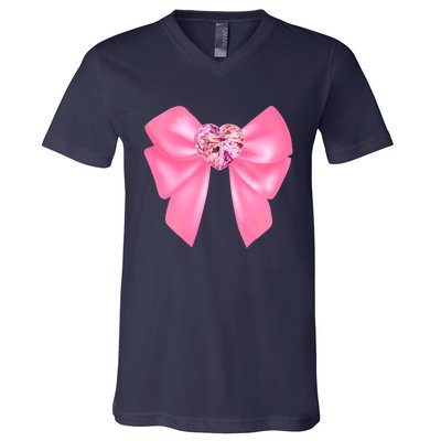 Magical Girl Bow Chibi Moon Crystal Bow Pink V-Neck T-Shirt