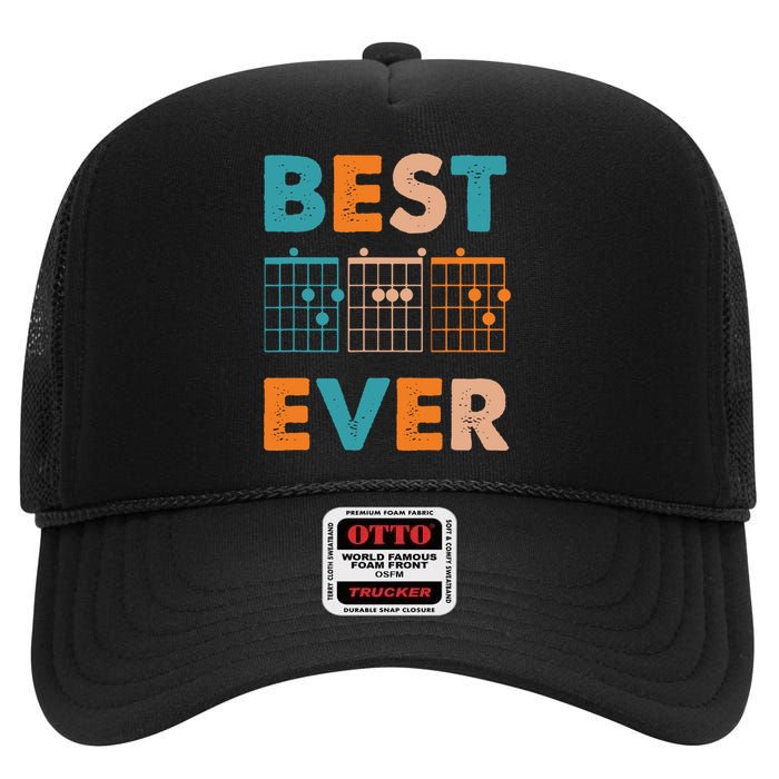 Musician Guitarist Best Dad Ever Fathers Day High Crown Mesh Back Trucker Hat