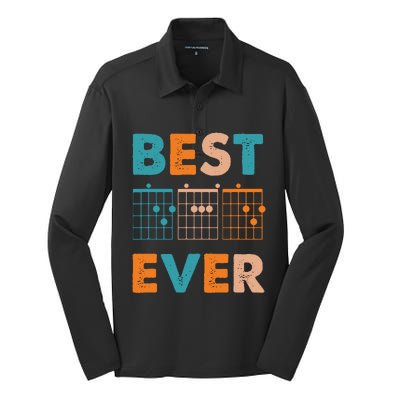 Musician Guitarist Best Dad Ever Fathers Day Silk Touch Performance Long Sleeve Polo