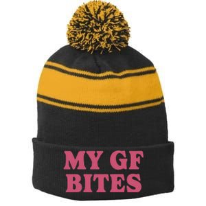 My Gf Bites Stripe Pom Pom Beanie