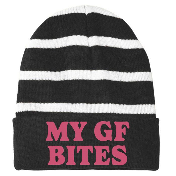 My Gf Bites Striped Beanie with Solid Band