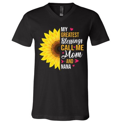 My Greatest Blessings Call Me Mom And NaNa Mother's Day V-Neck T-Shirt