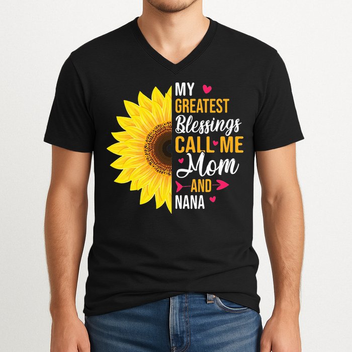 My Greatest Blessings Call Me Mom And NaNa Mother's Day V-Neck T-Shirt