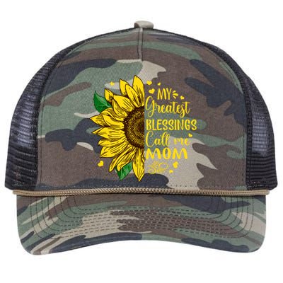 My Greatest Blessings Call Me Mom Sunflower Funny Gift Retro Rope Trucker Hat Cap