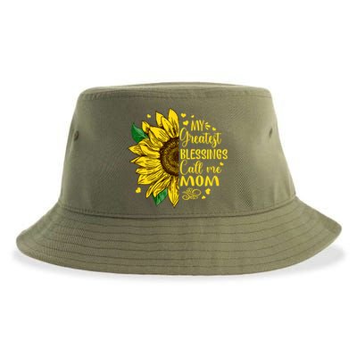 My Greatest Blessings Call Me Mom Sunflower Funny Gift Sustainable Bucket Hat