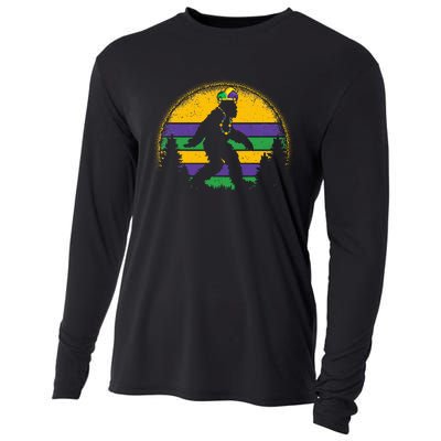 Mardi Gras Bigfoot Funny Sasquatch Mardi Gras Cooling Performance Long Sleeve Crew