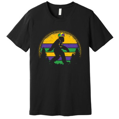 Mardi Gras Bigfoot Funny Sasquatch Mardi Gras Premium T-Shirt