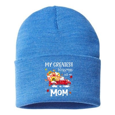 My Greatest Blessings Call Me Mom Pumpkin Truck Gift Sustainable Knit Beanie