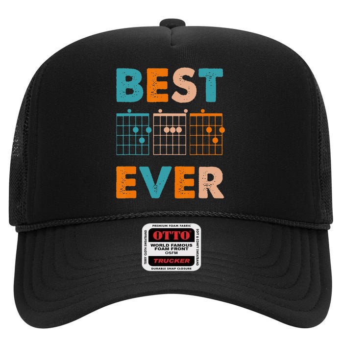 Musician Guitarist Best Dad Ever Father's Day High Crown Mesh Back Trucker Hat