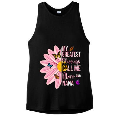 My Greatest Blessings Call Me Mom And Nana Butterfly Ladies PosiCharge Tri-Blend Wicking Tank