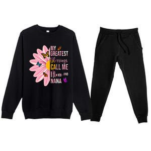 My Greatest Blessings Call Me Mom And Nana Butterfly Premium Crewneck Sweatsuit Set