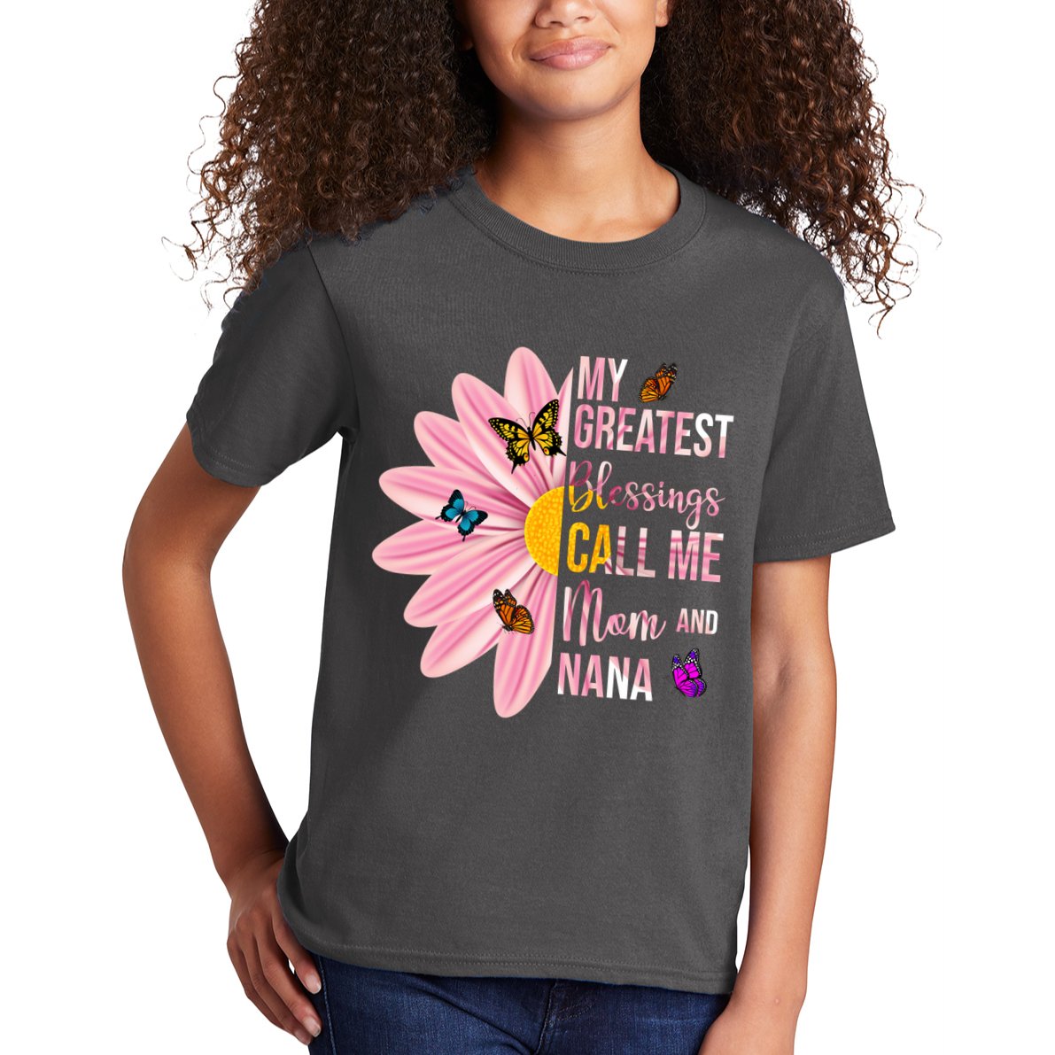 My Greatest Blessings Call Me Mom And Nana Butterfly Kids T-Shirt