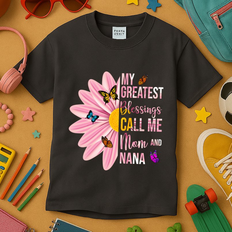 My Greatest Blessings Call Me Mom And Nana Butterfly Kids T-Shirt