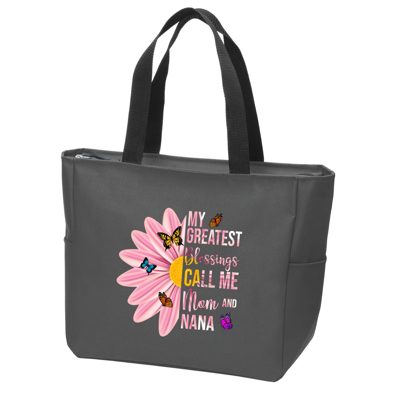 My Greatest Blessings Call Me Mom And Nana Butterfly Zip Tote Bag