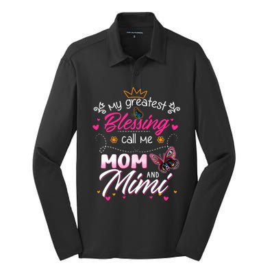 My Greatest Blessing Call Me Mom And Mimi Gift Silk Touch Performance Long Sleeve Polo