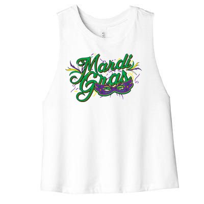 Mardi Gras Celebration Logo Women's Racerback Cropped Tank