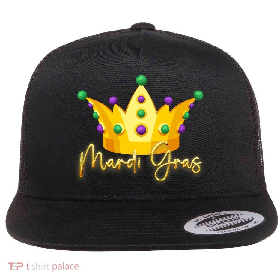 Mardi Gras Crown Celebration Flat Bill Trucker Hat