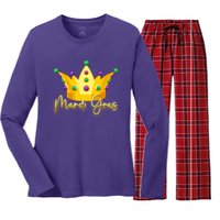 Mardi Gras Crown Celebration Women's Long Sleeve Flannel Pajama Set 