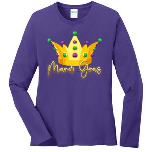 Mardi Gras Crown Celebration Ladies Long Sleeve Shirt