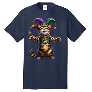 Meowdy Gras Cat Kitten Beads Mask Colorful Mardi Gras Party Tall T-Shirt