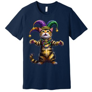 Meowdy Gras Cat Kitten Beads Mask Colorful Mardi Gras Party Premium T-Shirt