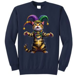 Meowdy Gras Cat Kitten Beads Mask Colorful Mardi Gras Party Tall Sweatshirt