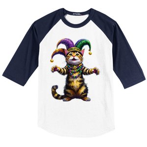 Meowdy Gras Cat Kitten Beads Mask Colorful Mardi Gras Party Baseball Sleeve Shirt