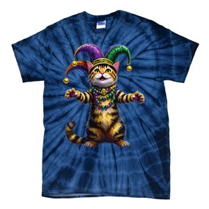 Meowdy Gras Cat Kitten Beads Mask Colorful Mardi Gras Party Tie-Dye T-Shirt