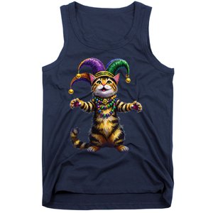 Meowdy Gras Cat Kitten Beads Mask Colorful Mardi Gras Party Tank Top