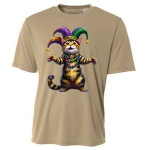 Meowdy Gras Cat Kitten Beads Mask Colorful Mardi Gras Party Cooling Performance Crew T-Shirt