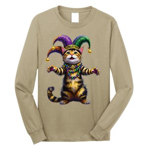 Meowdy Gras Cat Kitten Beads Mask Colorful Mardi Gras Party Long Sleeve Shirt