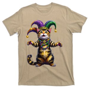 Meowdy Gras Cat Kitten Beads Mask Colorful Mardi Gras Party T-Shirt