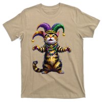 Meowdy Gras Cat Kitten Beads Mask Colorful Mardi Gras Party T-Shirt