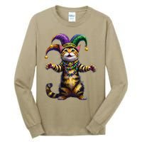 Meowdy Gras Cat Kitten Beads Mask Colorful Mardi Gras Party Tall Long Sleeve T-Shirt