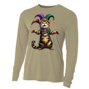 Meowdy Gras Cat Kitten Beads Mask Colorful Mardi Gras Party Cooling Performance Long Sleeve Crew