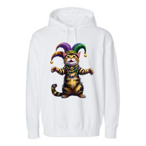 Meowdy Gras Cat Kitten Beads Mask Colorful Mardi Gras Party Garment-Dyed Fleece Hoodie