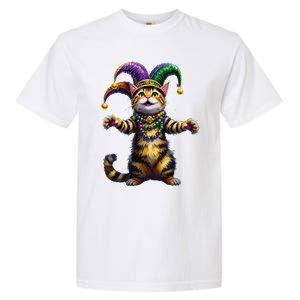 Meowdy Gras Cat Kitten Beads Mask Colorful Mardi Gras Party Garment-Dyed Heavyweight T-Shirt