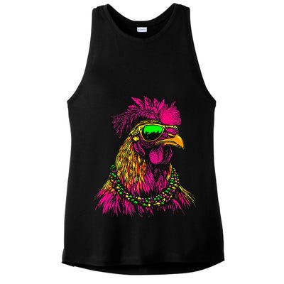 Mardi Gras Chicken Sunglasses Beads Farmer New Orleans Party Ladies PosiCharge Tri-Blend Wicking Tank