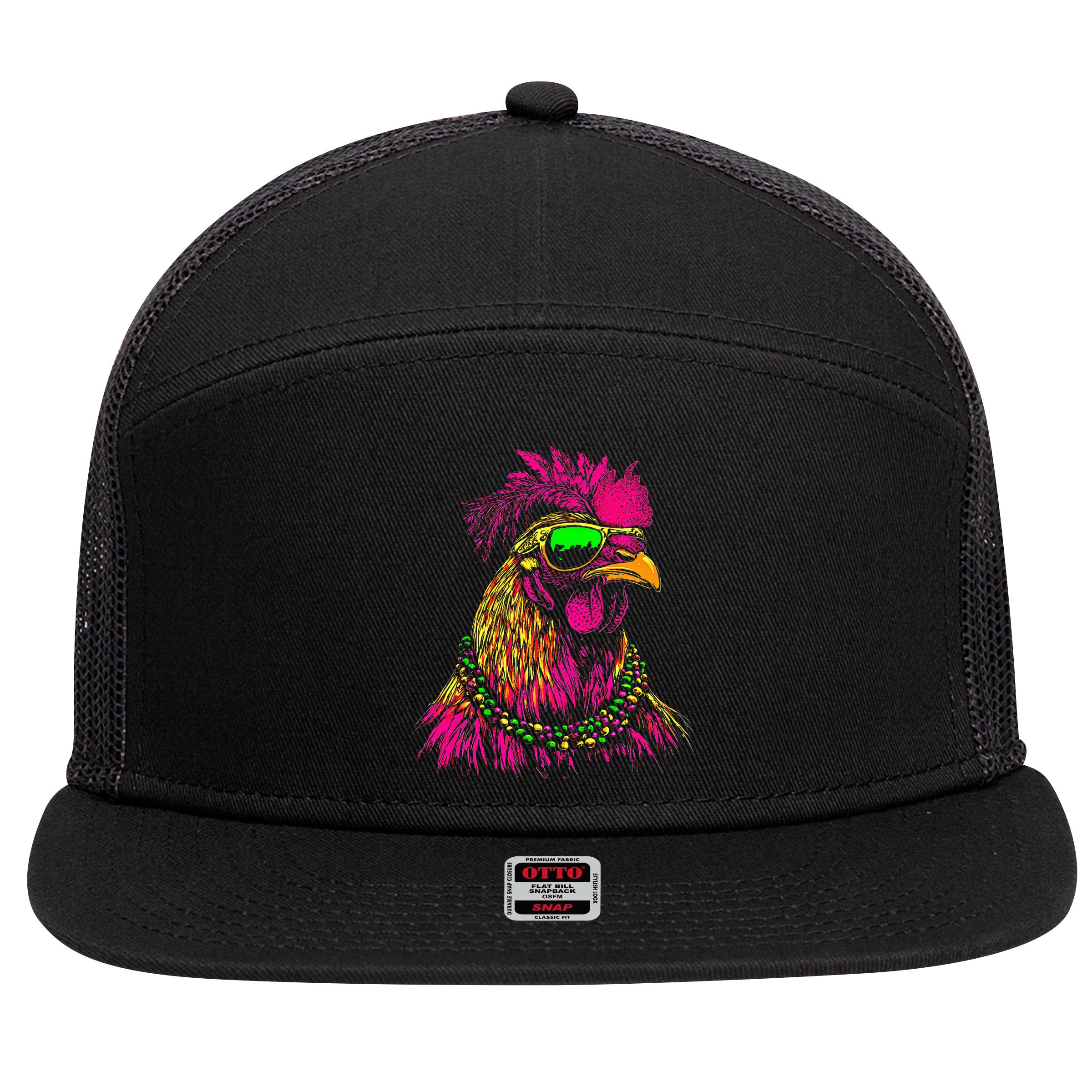 Mardi Gras Chicken Sunglasses Beads Farmer New Orleans Party 7 Panel Mesh Trucker Snapback Hat