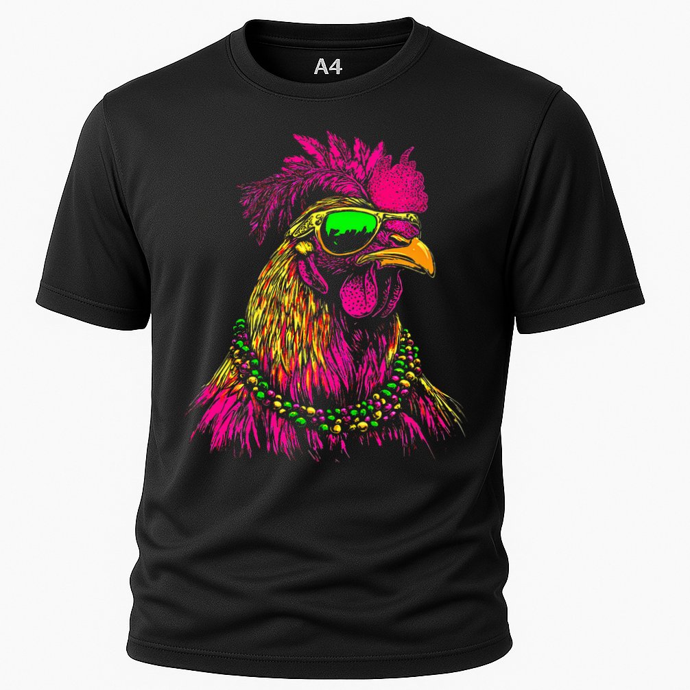 Mardi Gras Chicken Sunglasses Beads Farmer New Orleans Party Performance Shirt