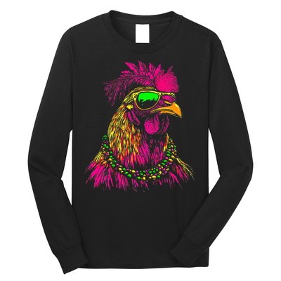 Mardi Gras Chicken Sunglasses Beads Farmer New Orleans Party Long Sleeve Shirt
