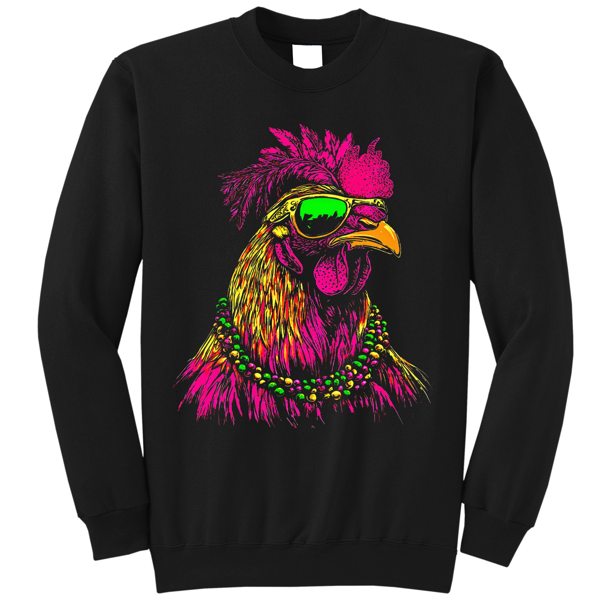 Mardi Gras Chicken Sunglasses Beads Farmer New Orleans Party Sweatshirt