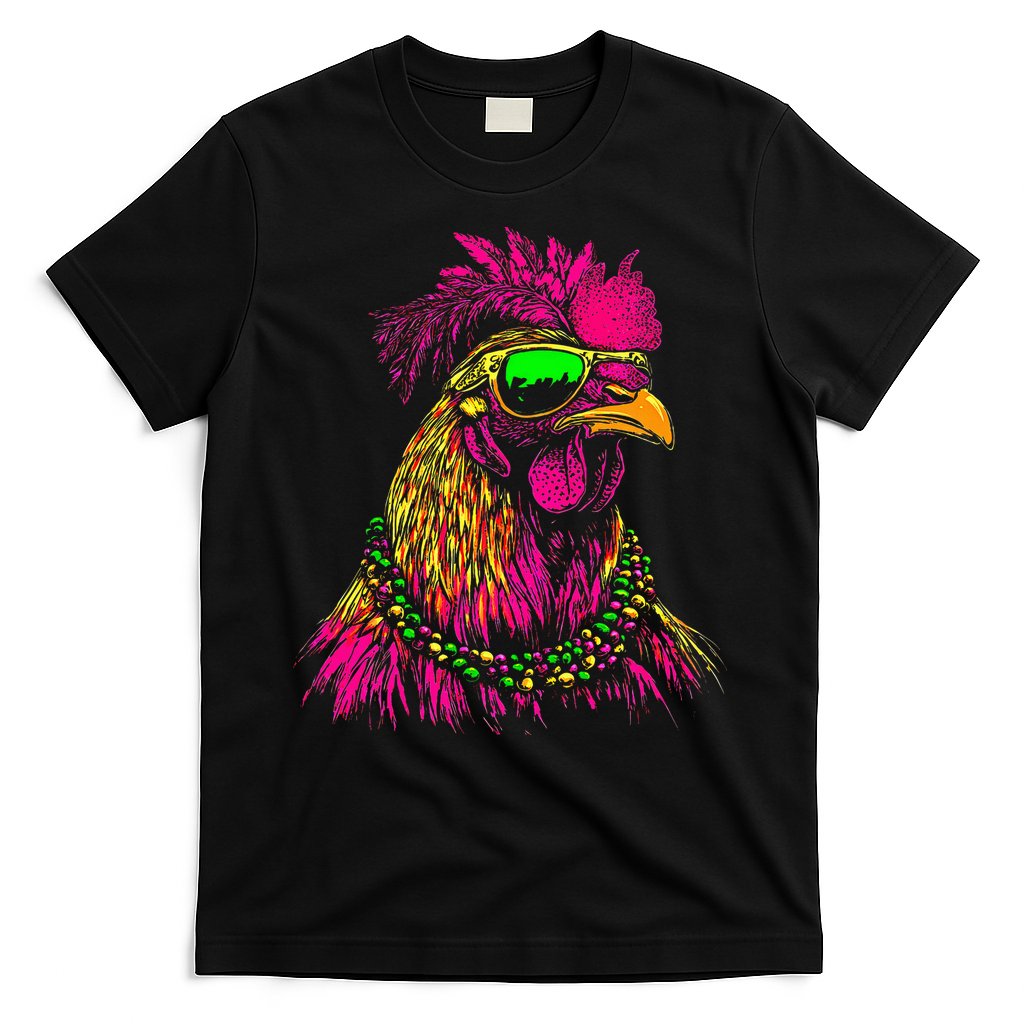 Mardi Gras Chicken Sunglasses Beads Farmer New Orleans Party T-Shirt