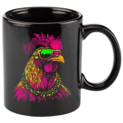 Mardi Gras Chicken Sunglasses Beads Farmer New Orleans Party 11oz C Handle Ceramic Mug