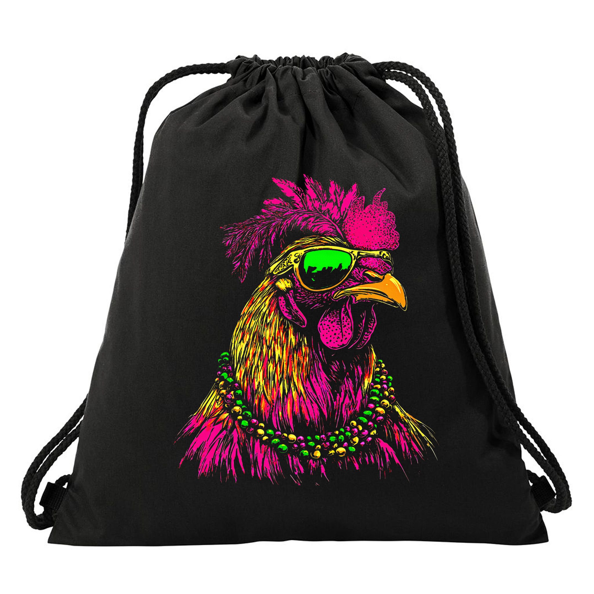 Mardi Gras Chicken Sunglasses Beads Farmer New Orleans Party Drawstring Bag