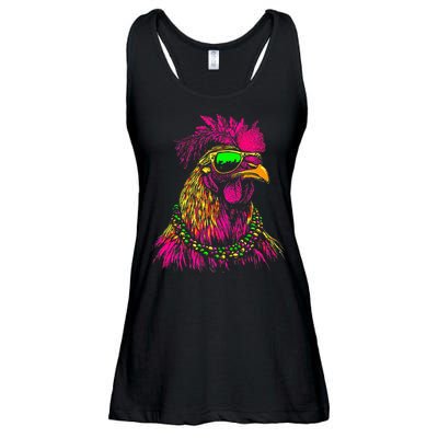 Mardi Gras Chicken Sunglasses Beads Farmer New Orleans Party Ladies Essential Flowy Tank
