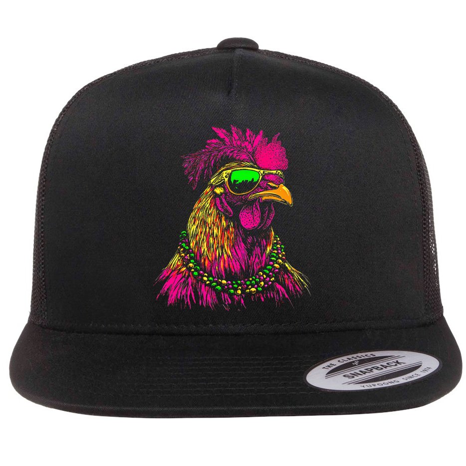 Mardi Gras Chicken Sunglasses Beads Farmer New Orleans Party Flat Bill Trucker Hat