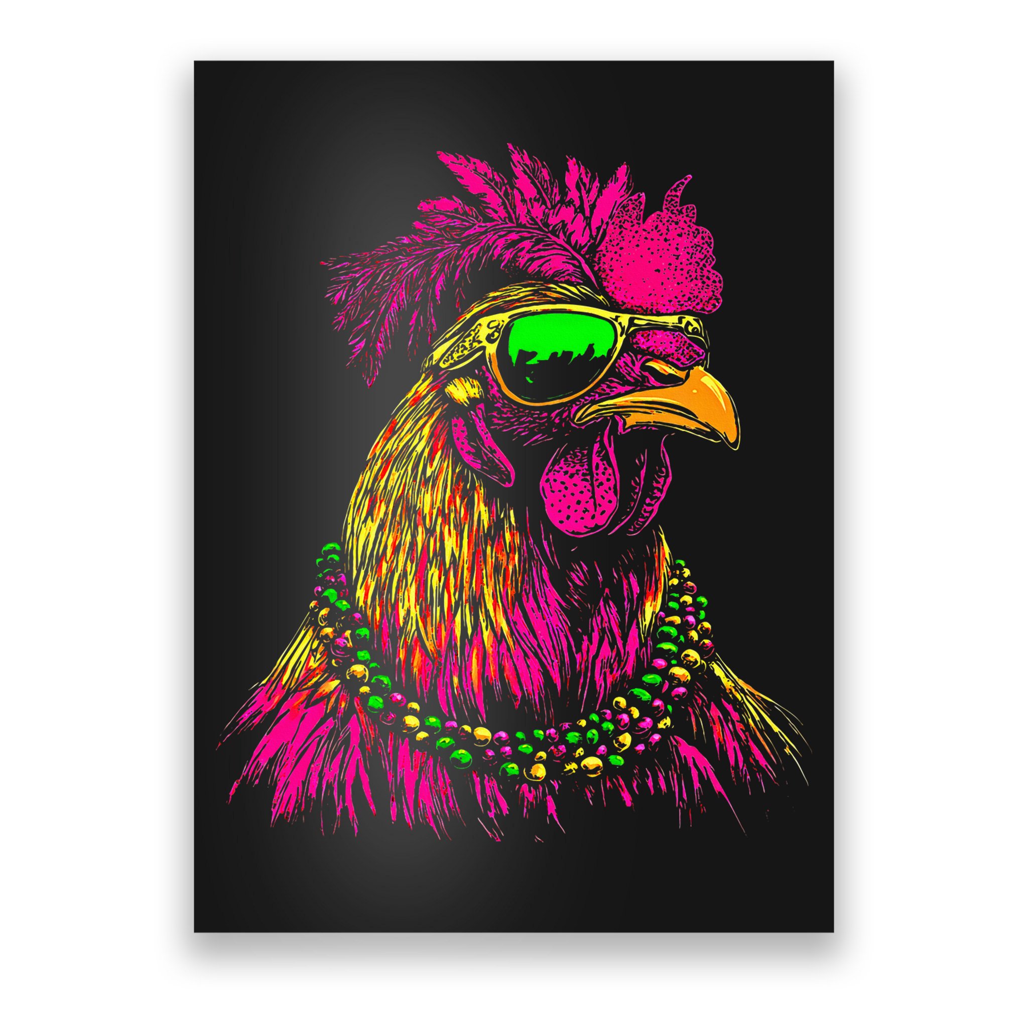 Mardi Gras Chicken Sunglasses Beads Farmer New Orleans Party Poster