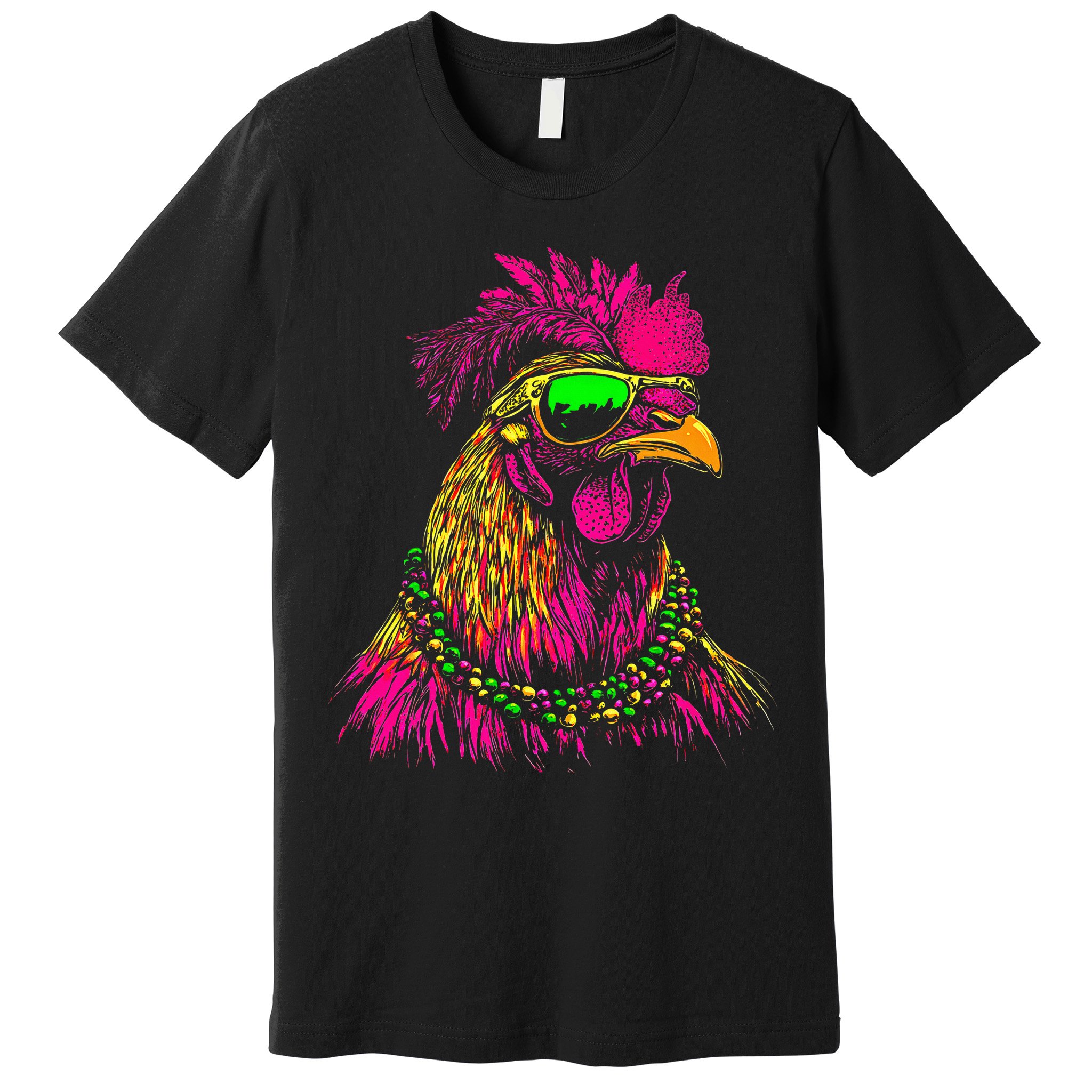 Mardi Gras Chicken Sunglasses Beads Farmer New Orleans Party Premium T-Shirt